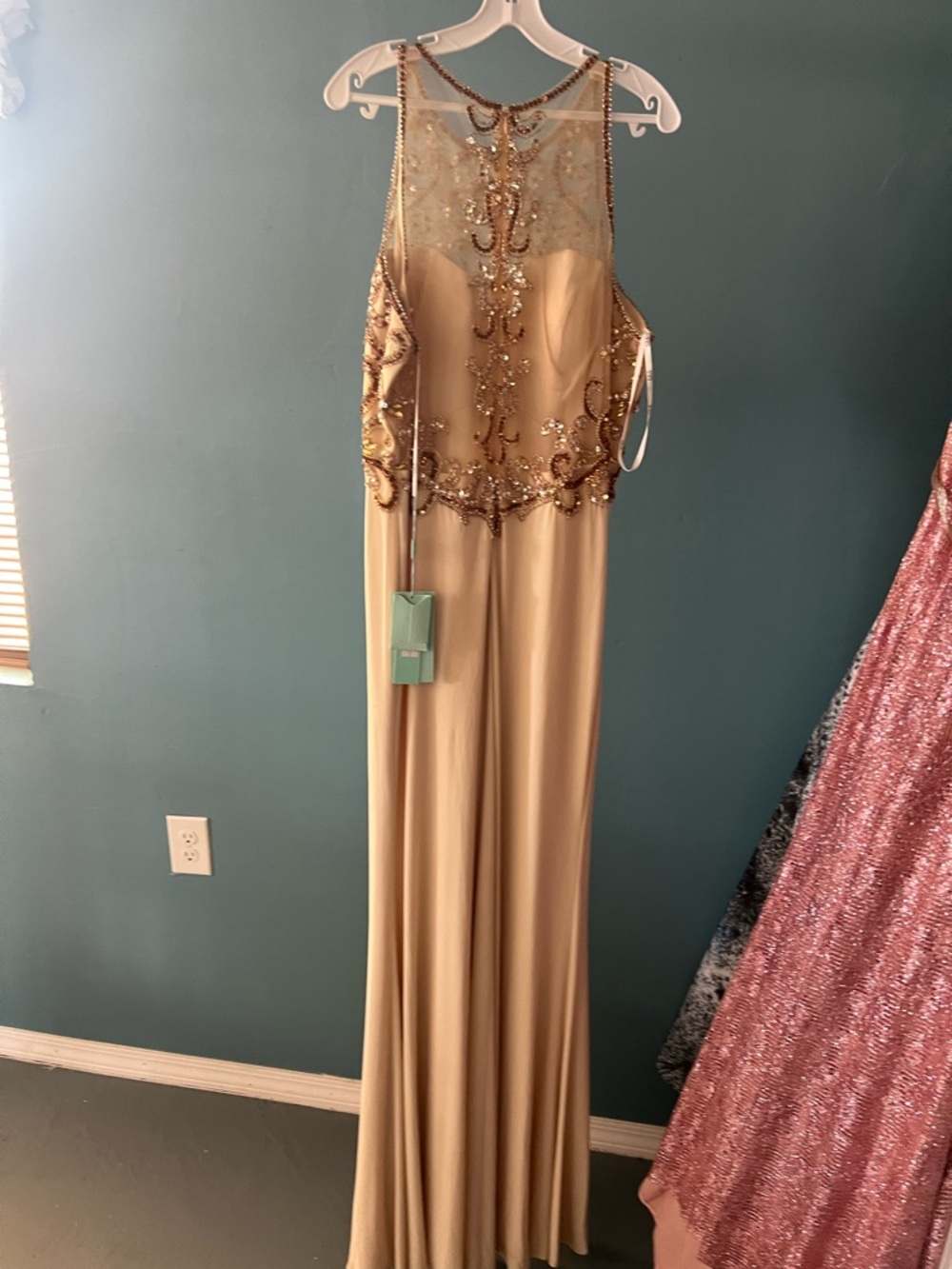 Cream Gown with Gold Embellished Bodice - Picture 3 of 10